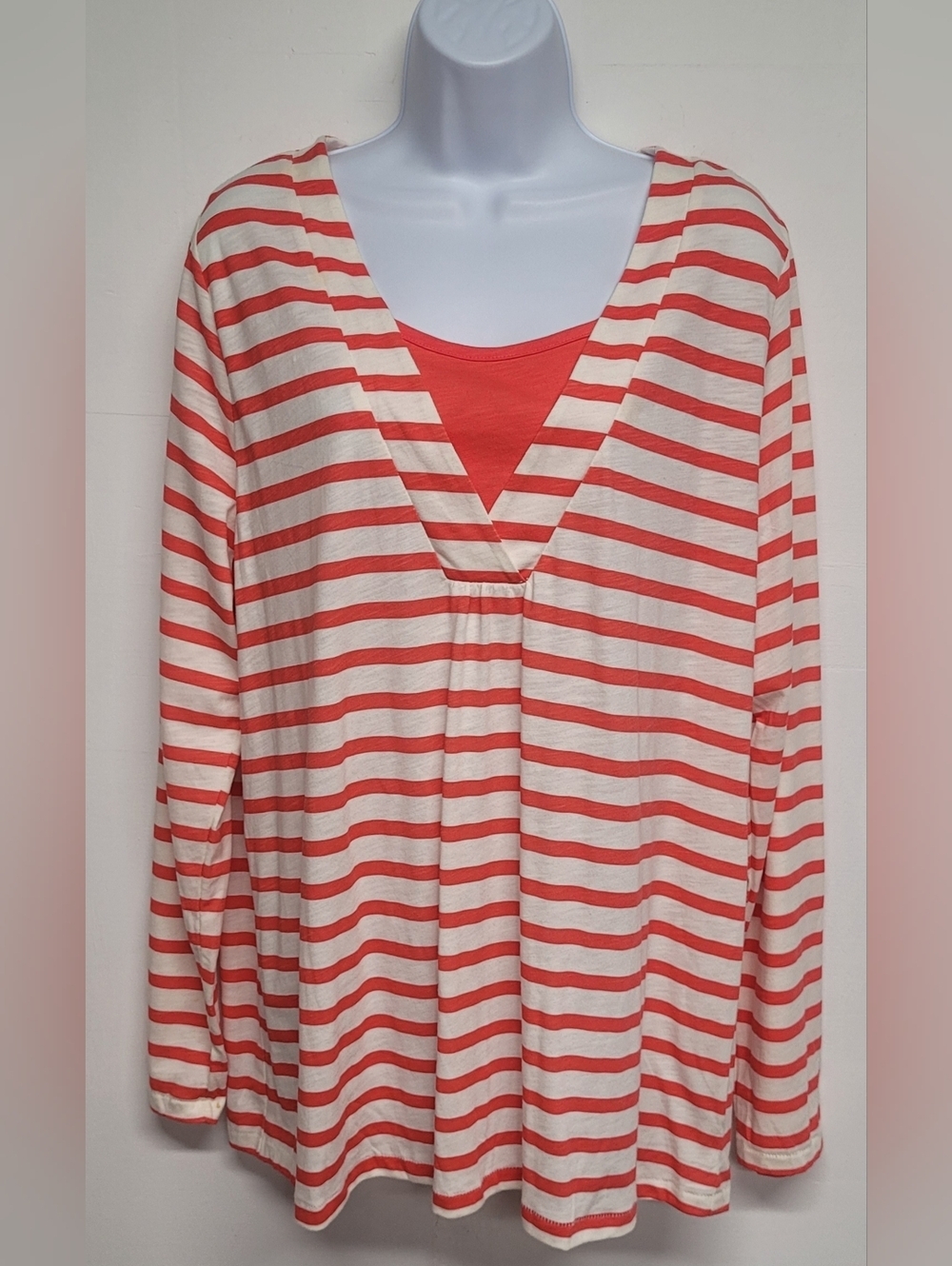 White Stag XXL 2X 20 Top Cotton Blend Striped Nautical Long Sleeve